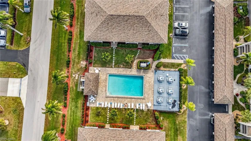 Drone / aerial view of a pool area