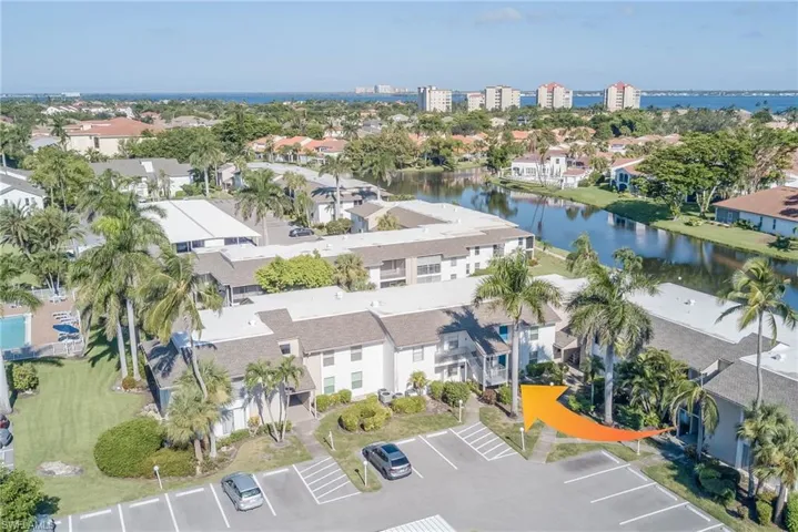 Bird's eye view of a nearby body of water
