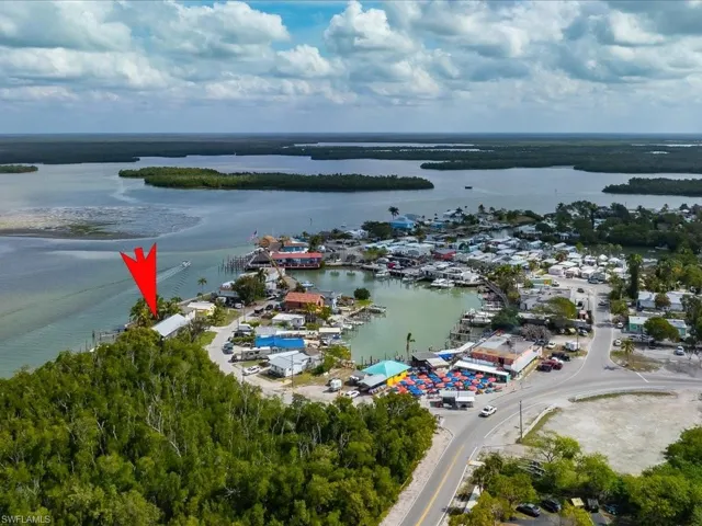 Bird's eye view of a large body of water and numerous boat docks