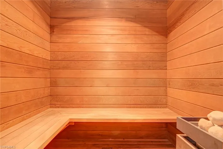 Relaxing sauna with wood walls
