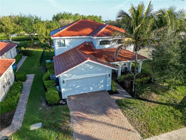Aerial view of front of house and driveway