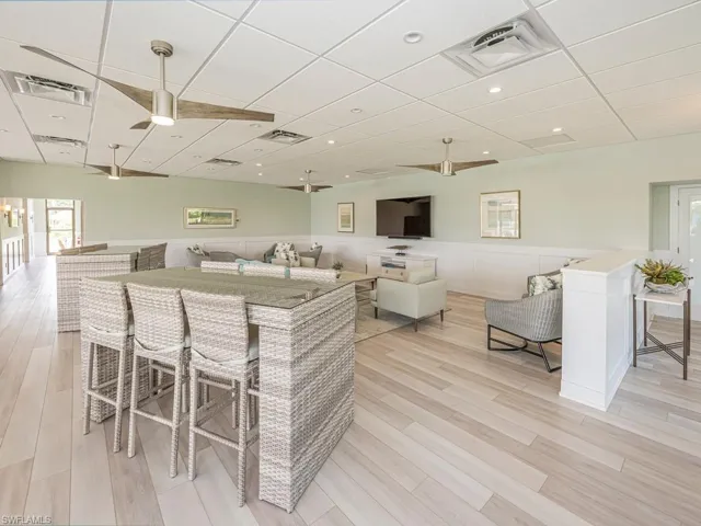 Beautifully remodeled social room at the Villas of Park Shore clubhouse
