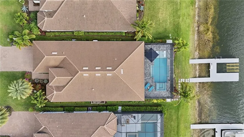 Bird's eye view of a nearby body of water