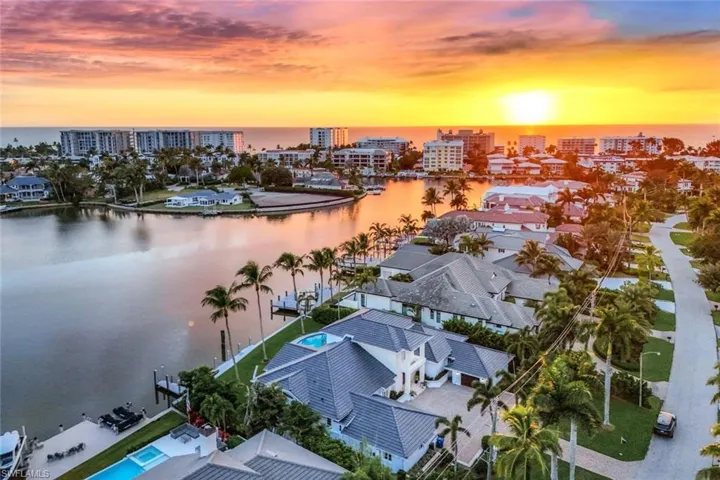 Aerial view at dusk of a water view