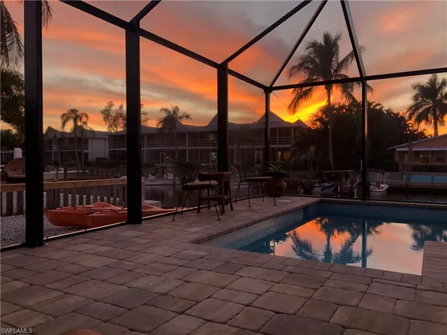 Sunset view of the pool.