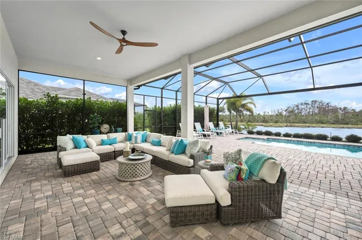 View of lanai with spacious outdoor seating and entertainment area