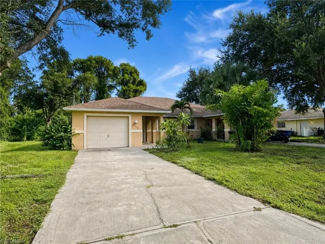 Single-story exterior with a two-car garage