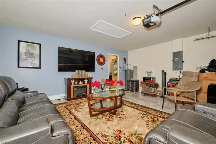 Living space in garage with finished floors.
