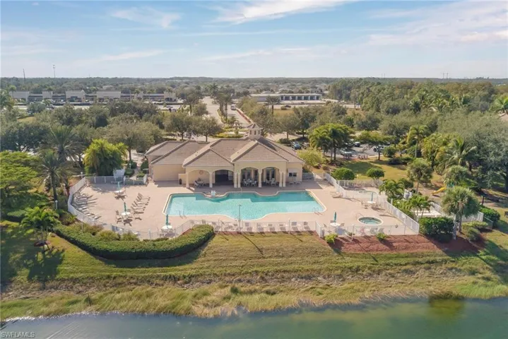 Aerial overview of property's location with a pool