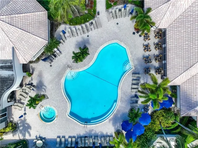 Drone / aerial view of a pool area