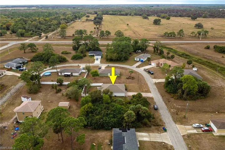 Aerial overview of property's location with rural landscape