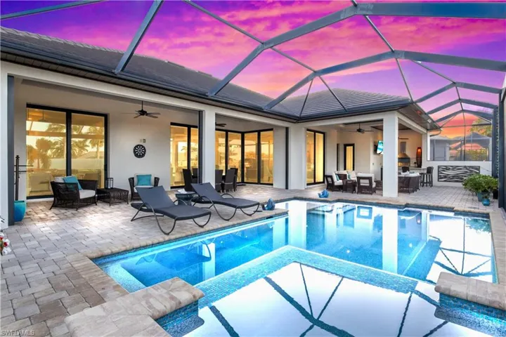 Expansive backyard with heated pool and spa, designed for ultimate comfort, leisure, and sophisticated outdoor entertaining.