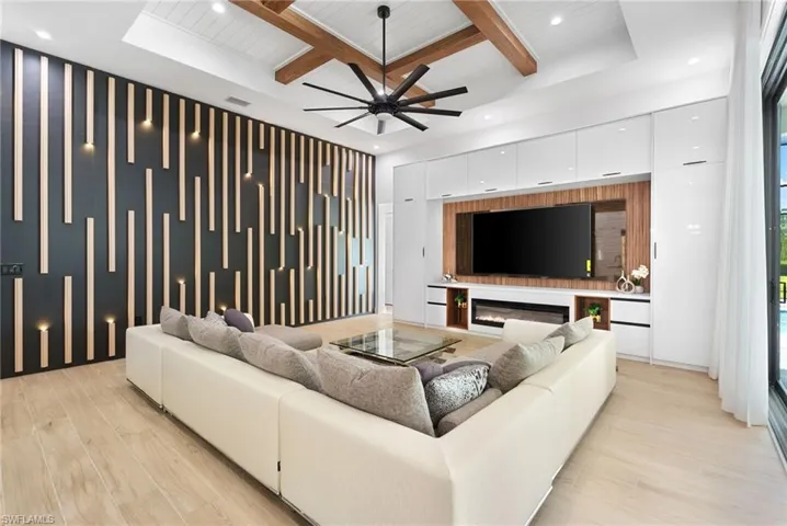 Dual living areas each feature electric fireplaces
