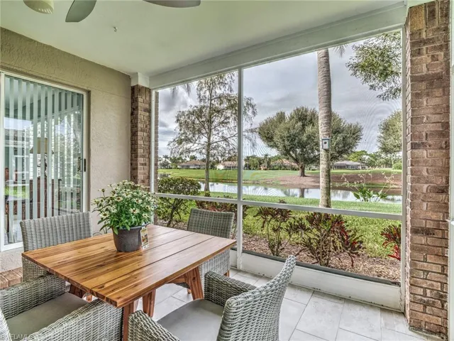 Screened lanai with view of water & golf course