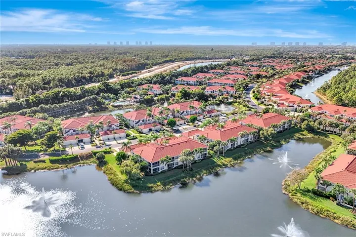Bird's eye view of a nearby body of water
