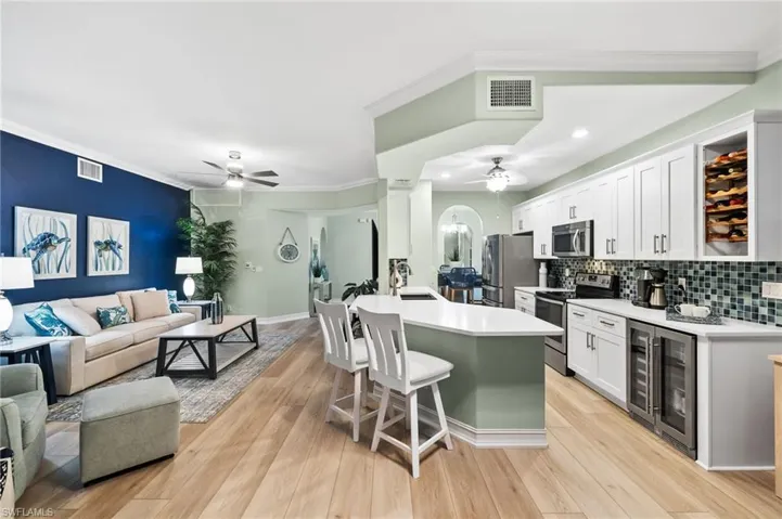 Evening View of the Kitchen and Living Room