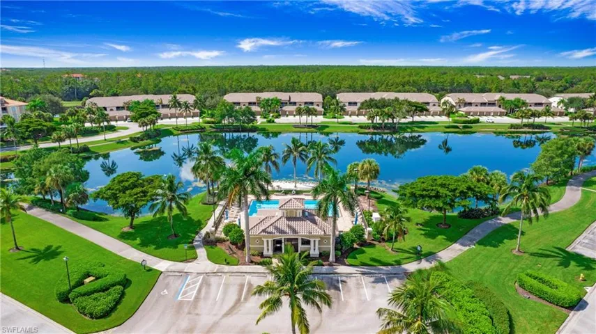 Bird's eye view of a large body of water and a pool