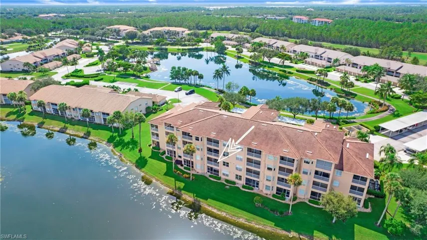 Aerial view of a nearby body of water