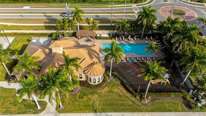 Aerial view of a pool