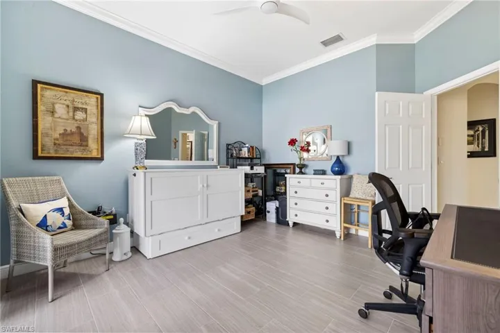 Flex space used as an Office and overflow Guest space. Plenty of room to handle family and friends. Newly painted, crown molding and ceramic tile flooring.