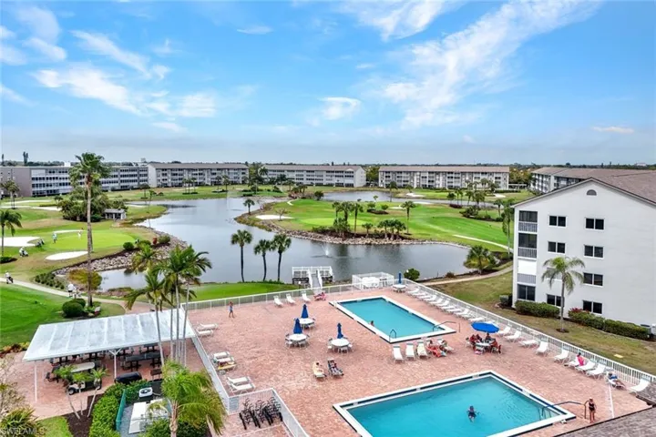 Aerial view of a large body of water and a golf club