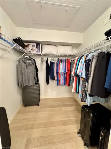 Master Bedroom Walk in closet featuring light wood-style floors