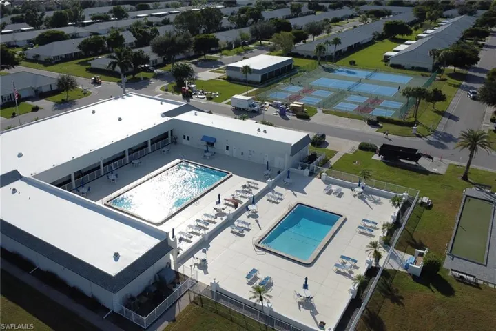 Drone / aerial view of a pool