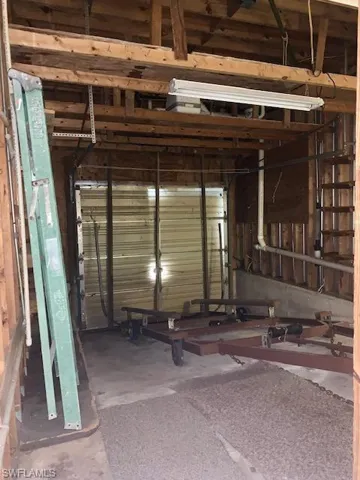 View of interior of boat house.