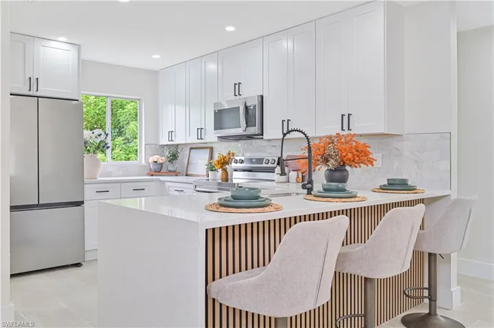 kitchen with waterfall