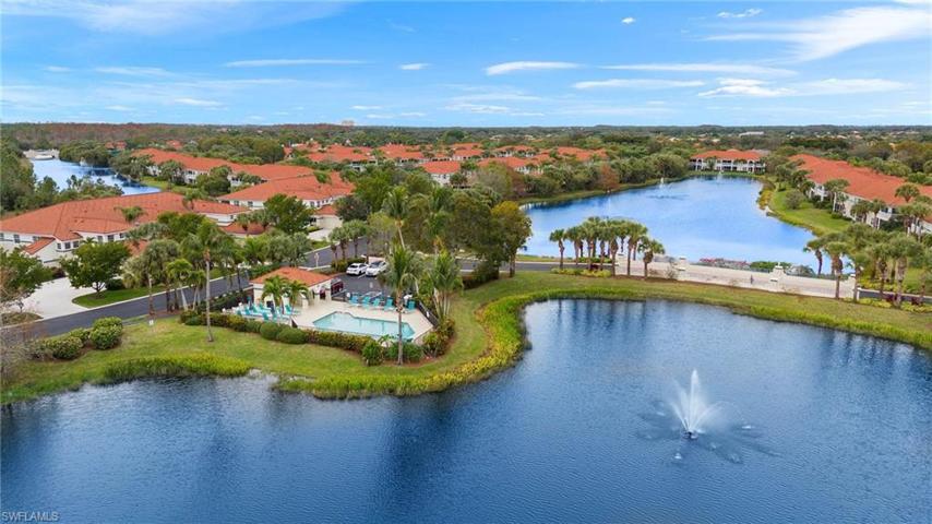 Pool, lakes, fountains, greenery & blue skies