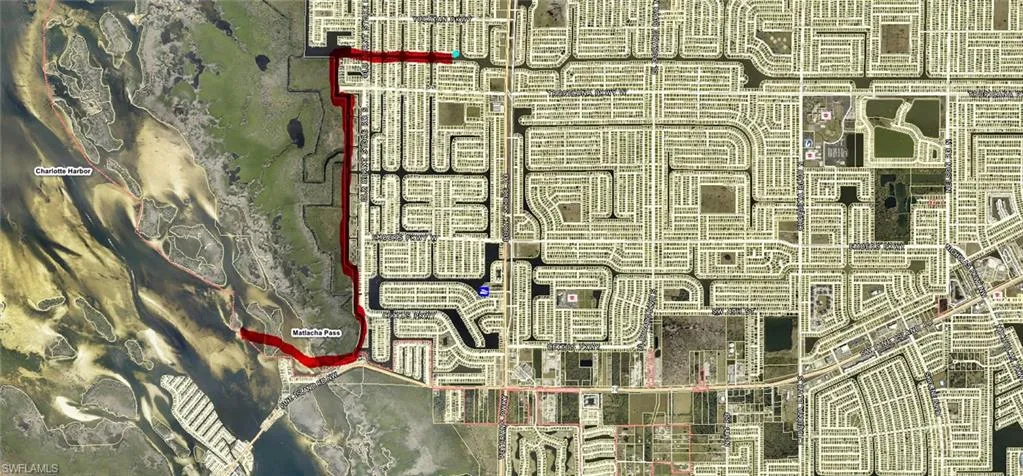 Highlighted boat path from property to open water - approx 35 min