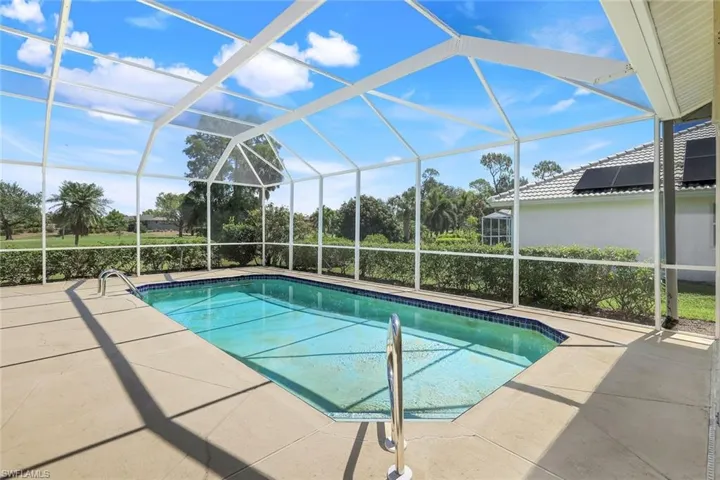 Swimming pool with a patio area and a lanai