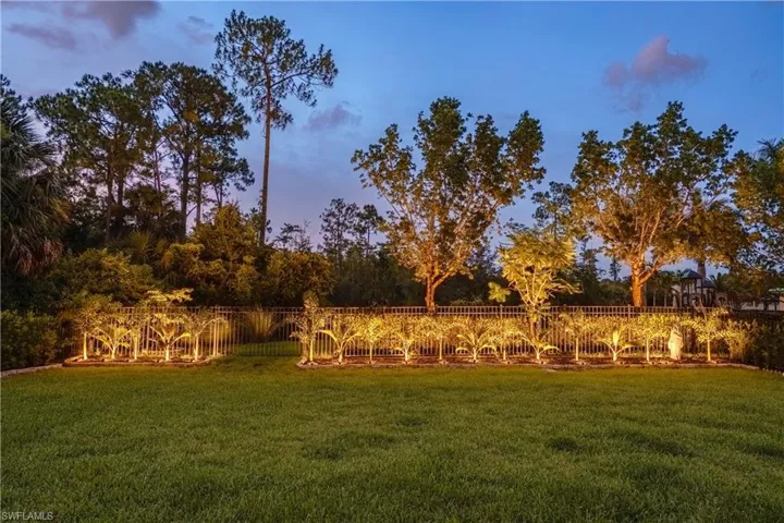 View of yard at dusk