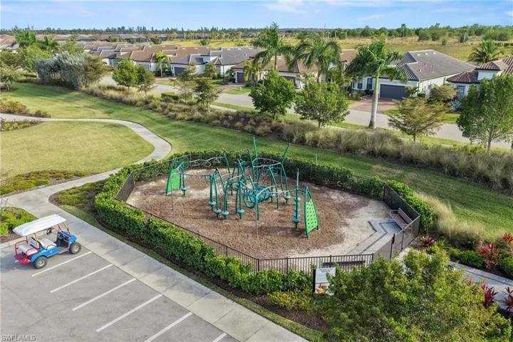 Community playground featuring a residential view