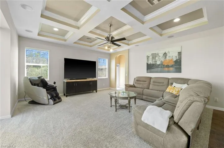Living Room with Amazing Detailed Ceiling
