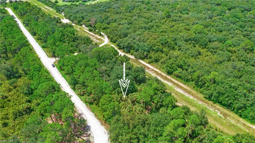Aerial view of property's location with a forest