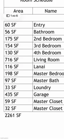 Sqft of each room