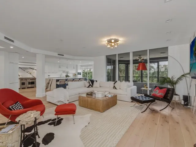 Living room featuring French Oak flooring