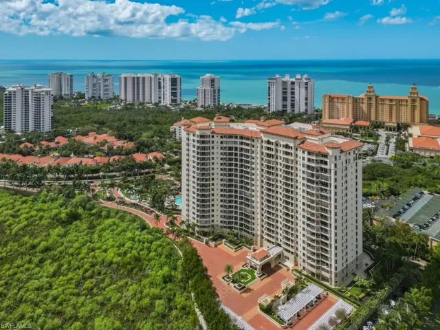 Aerial of building and the Gulf skyline