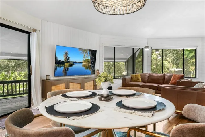 Dining area with hardwood / wood-style flooring and a healthy amount of sunlight