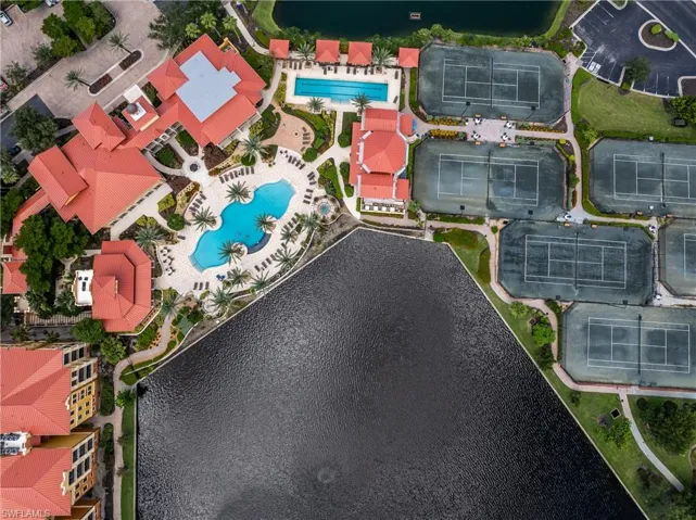 Drone / aerial view of a pool