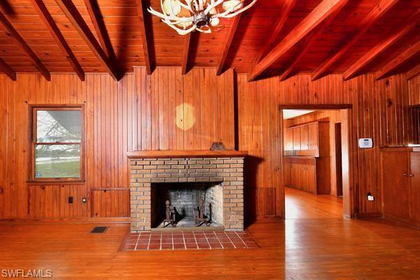 Wood burning fireplace.