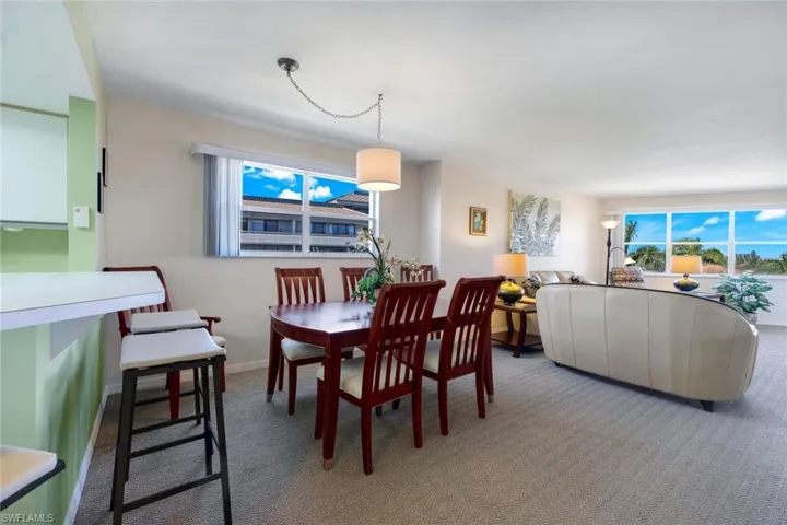 View of carpeted dining room