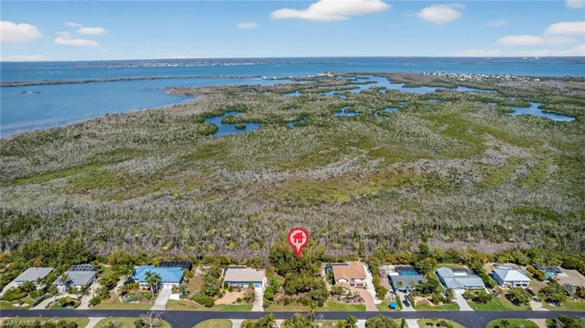 Aerial view of a nearby body of water