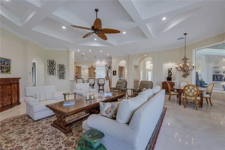 View of family room, dining and kitchen.