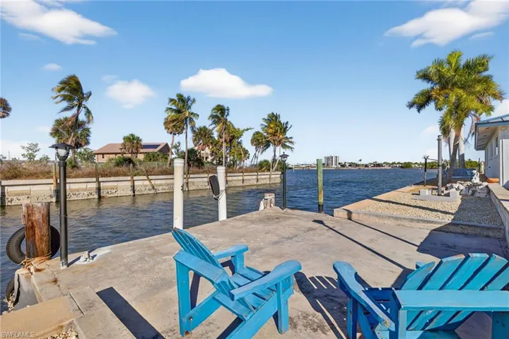 Dock with a water view and a patio area