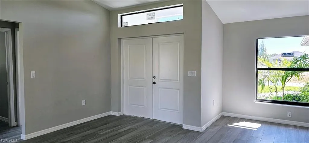 Foyer entrance featuring dark wood-style flooring, a healthy amount of sunlight, and baseboards