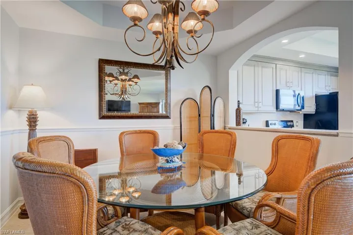 Dining room with a notable chandelier