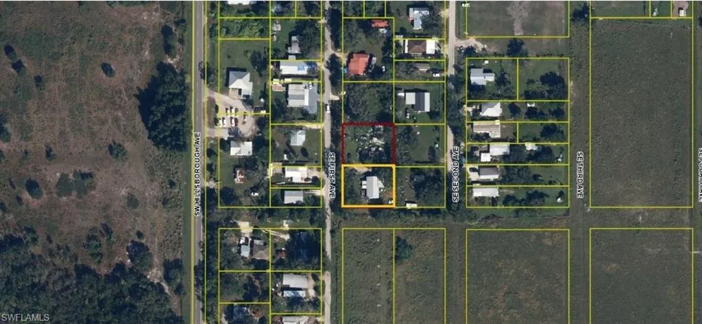 Aerial Map. Showing property lines and structures within the identified area