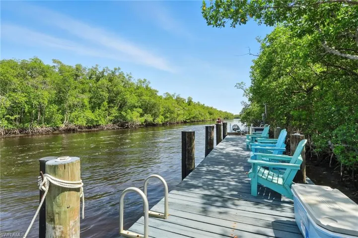 Dock area with a water view facing North